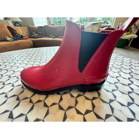 Polo Sport Ralph Lauren Red Rain Boots Size 7B Womens Slip-On Waterproof Chelsea - Picture 3 of 9